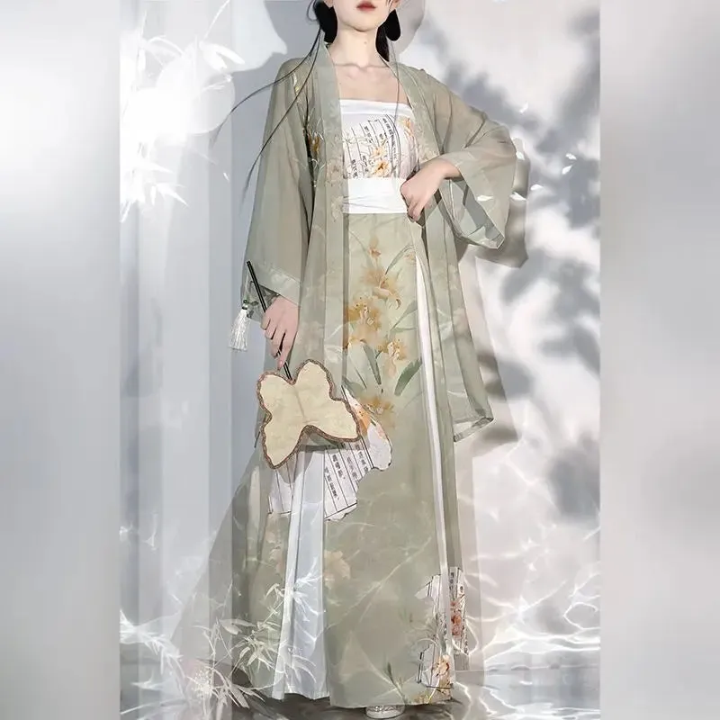Chinese Style Hanfu Dress Set Female Elegant Song Dynasty Floral Print Princess Cosplay Costume Women Sweet Fairy Dance Dress