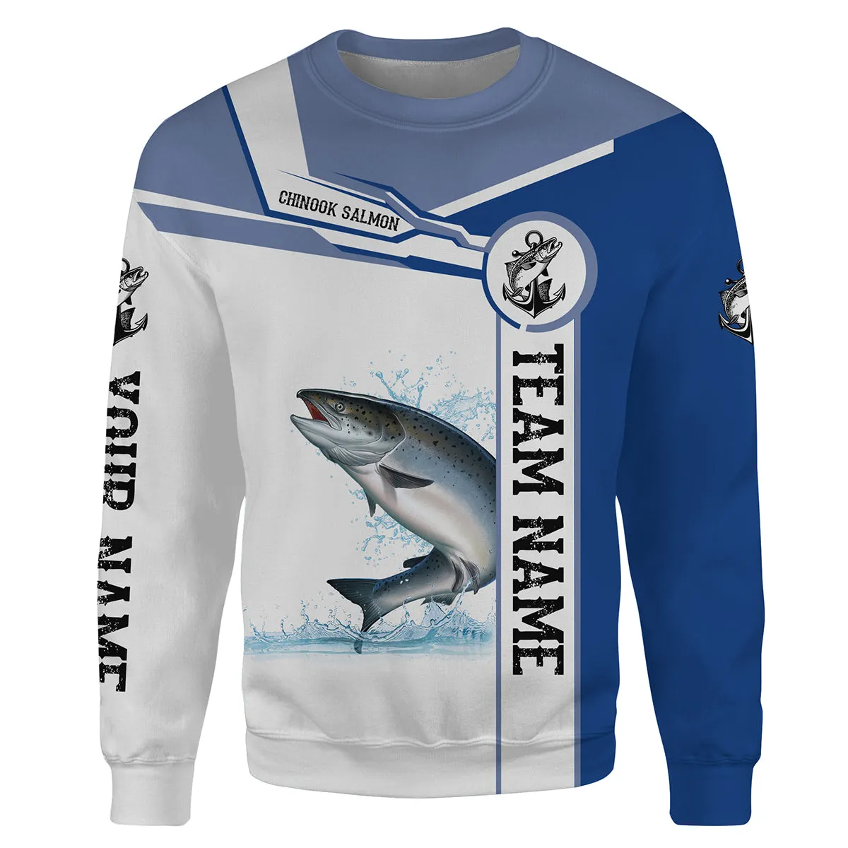 Chinook salmon fishing tournament Blue shirts Custom name and team name Sweatshirt NPQ478