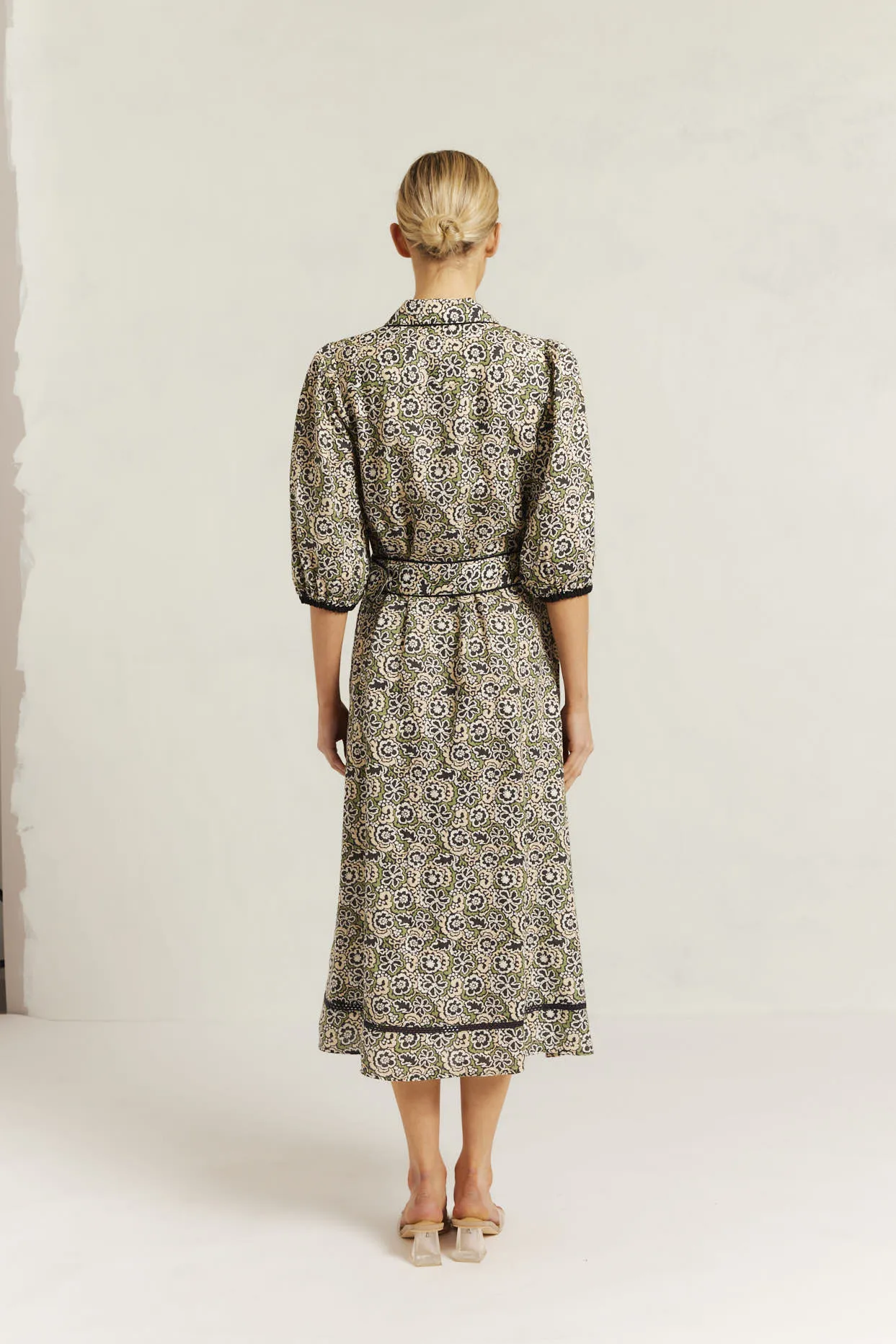 Chloe Linen Dress in Black Raya Print