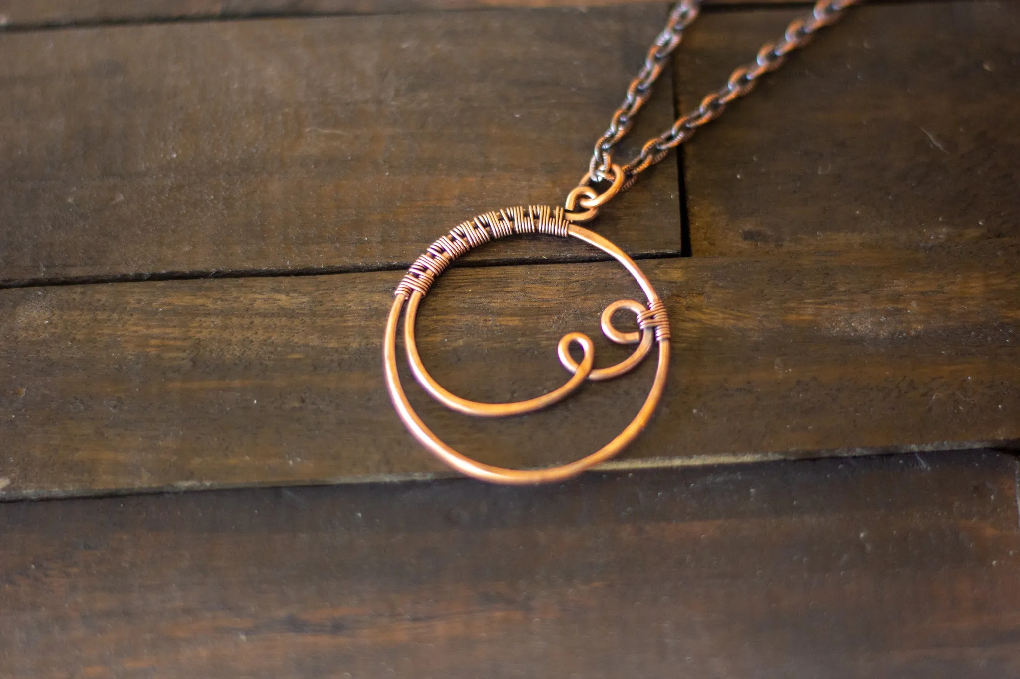 Circular Copper Wire Wrapped Pendant