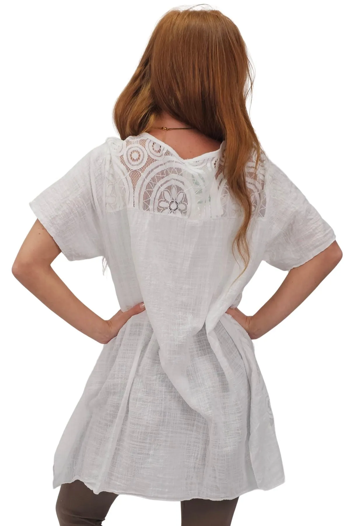 Circular Geometric Pattern Side Slit Cotton Top