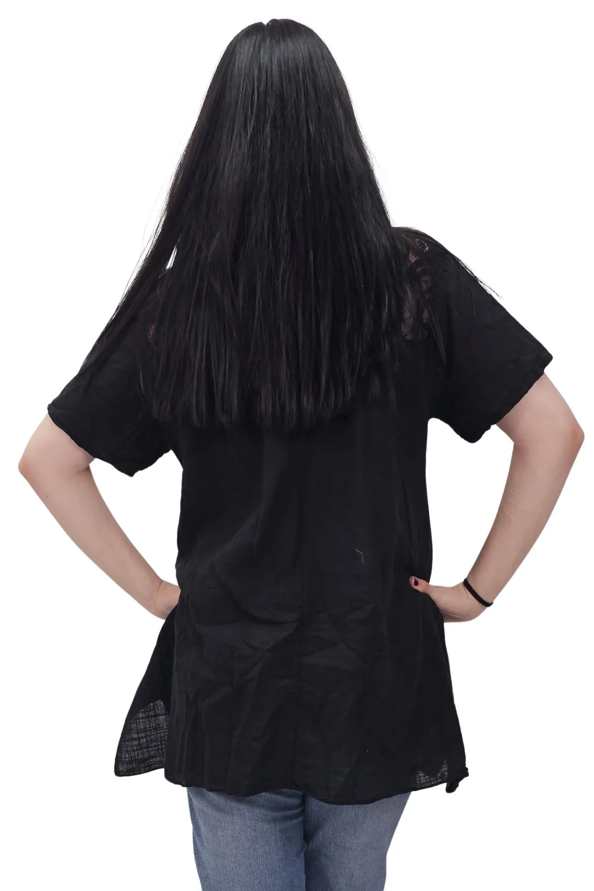Circular Geometric Pattern Side Slit Cotton Top