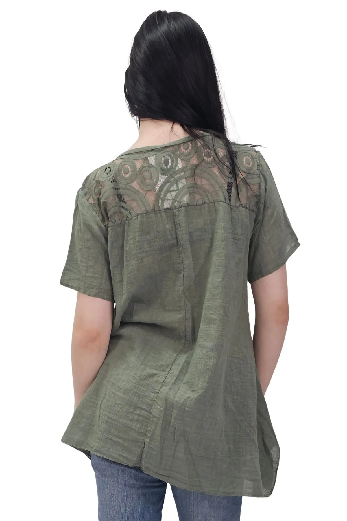 Circular Geometric Pattern Side Slit Cotton Top
