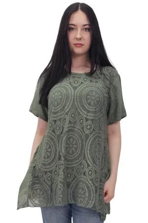 Circular Geometric Pattern Side Slit Cotton Top