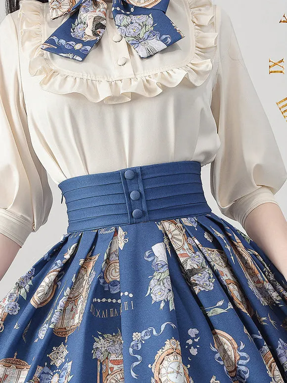 Classic Lolita SK Floral Print Ecru White Lolita Skirts
