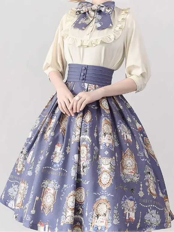 Classic Lolita SK Floral Print Ecru White Lolita Skirts