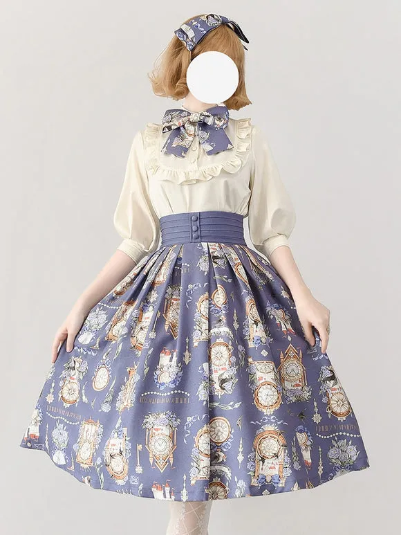 Classic Lolita SK Floral Print Ecru White Lolita Skirts