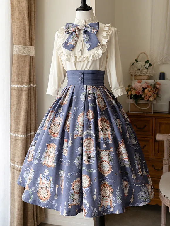 Classic Lolita SK Floral Print Ecru White Lolita Skirts