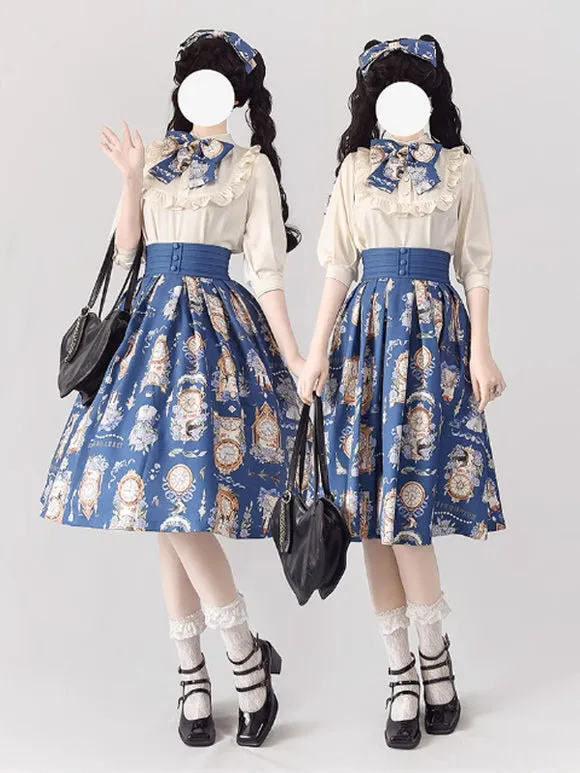 Classic Lolita SK Floral Print Ecru White Lolita Skirts