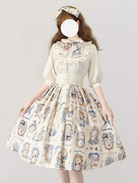 Classic Lolita SK Floral Print Ecru White Lolita Skirts