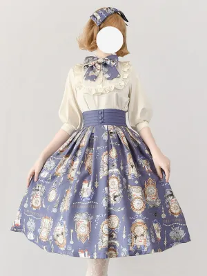 Classic Lolita SK Floral Print Ecru White Lolita Skirts