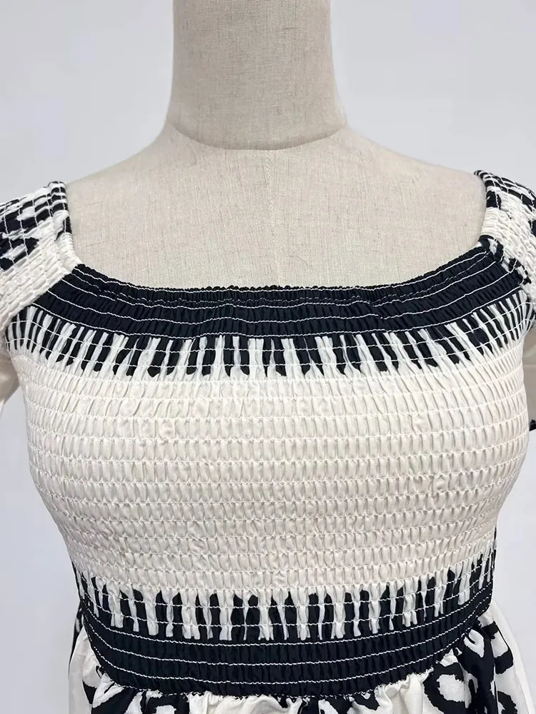 Colorblock Printing Slim Dress