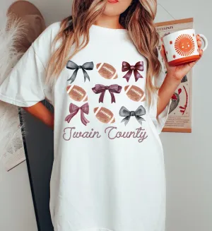 Comfort Colors or Bella Canvas Swain County Football Bow Coquette Shirt / Youth and Adult Sizes