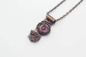 Copper Bar Necklace Pink Fused Glass