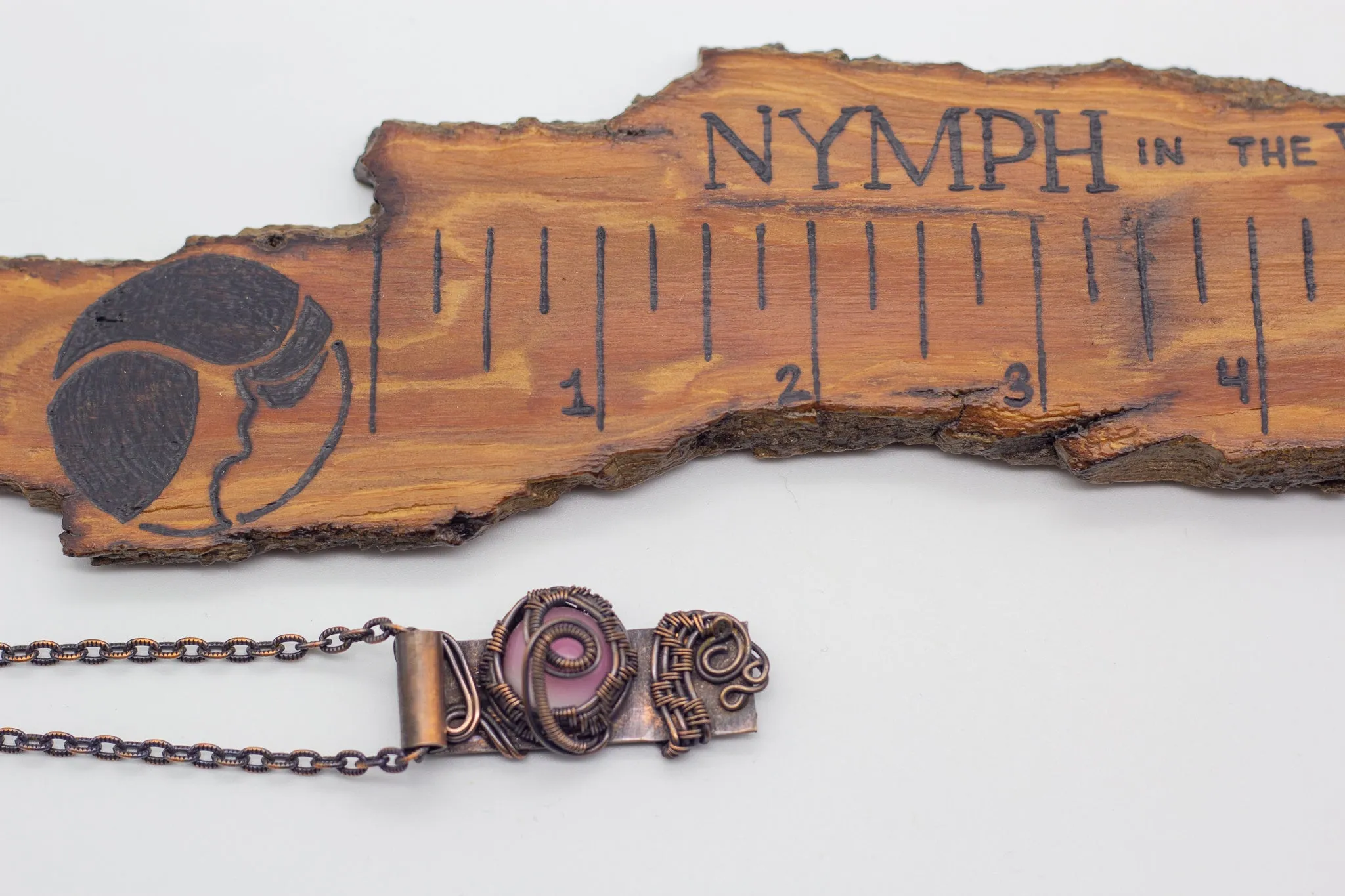 Copper Bar Necklace Pink Fused Glass
