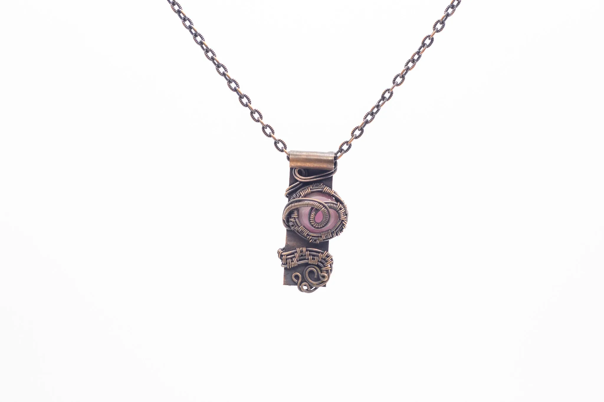 Copper Bar Necklace Pink Fused Glass