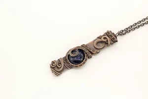 Copper Bar Necklace with Dark Blue Dichroic Fused Glass