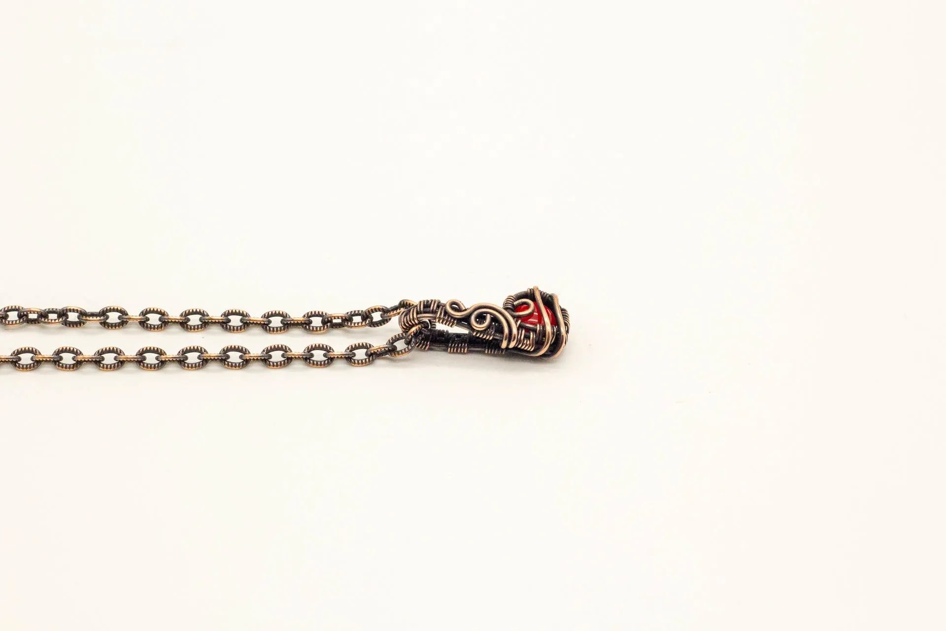 Copper Mini Pendant with Bright Red Fused Glass Accent