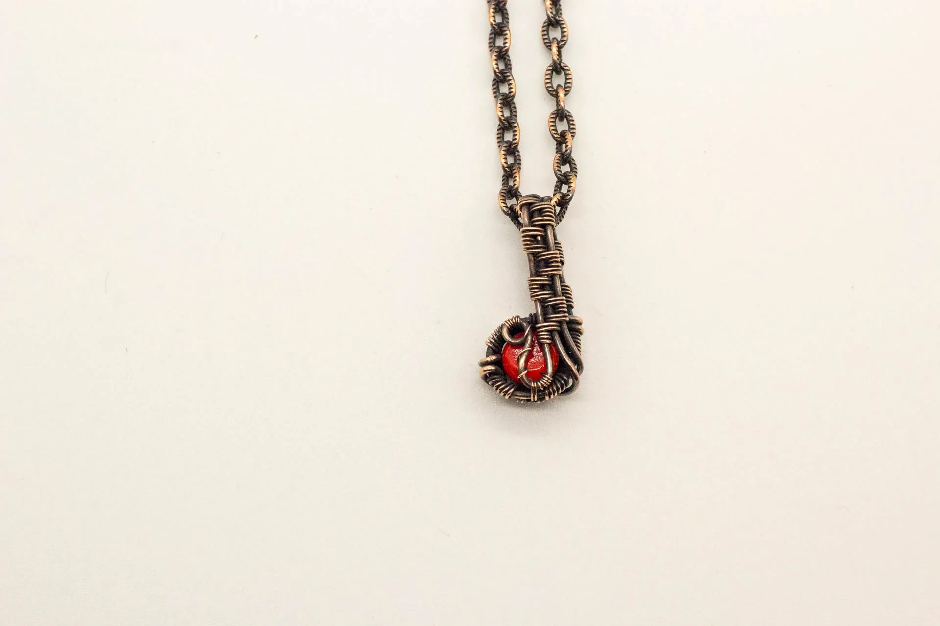 Copper Mini Pendant with Bright Red Fused Glass Accent