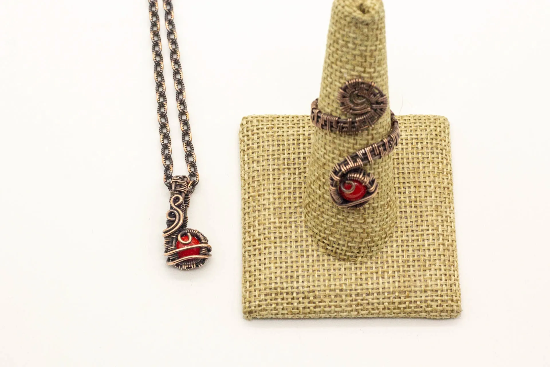 Copper Mini Pendant with Bright Red Fused Glass Accent