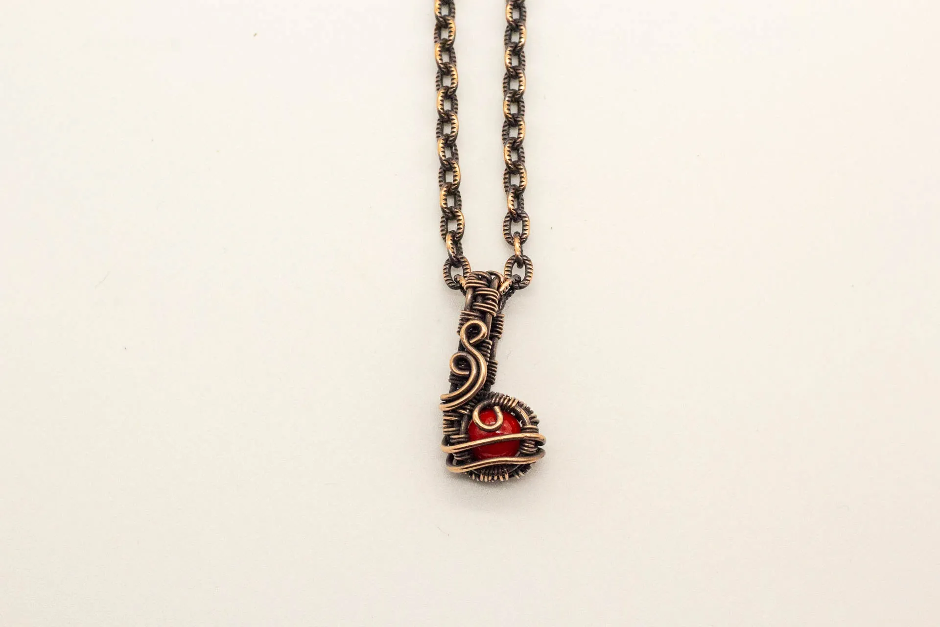 Copper Mini Pendant with Bright Red Fused Glass Accent