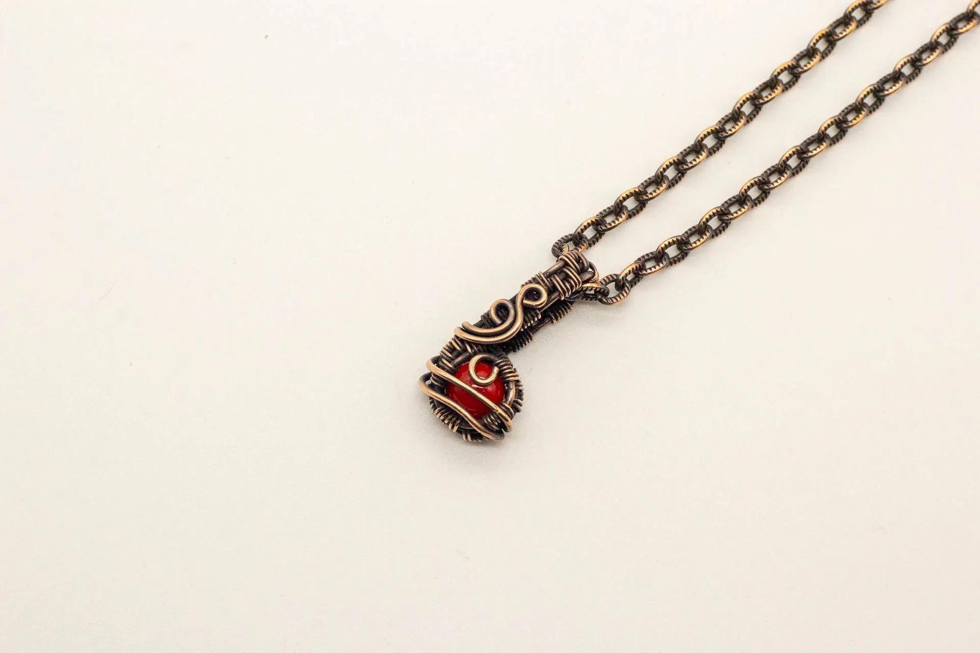 Copper Mini Pendant with Bright Red Fused Glass Accent