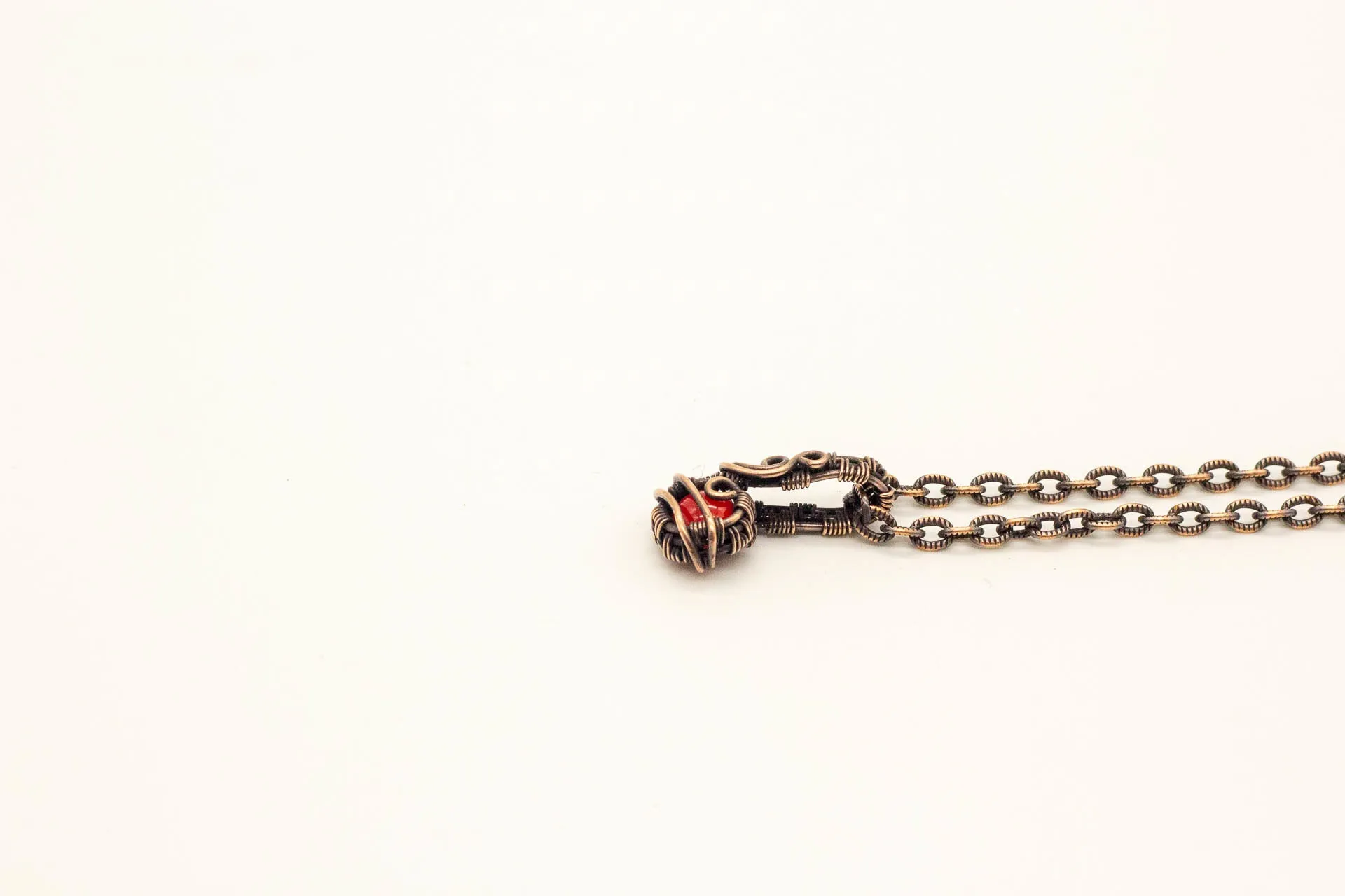 Copper Mini Pendant with Bright Red Fused Glass Accent
