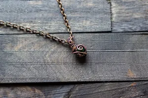 Copper Mini Pendant with Dark Green Fused Glass Accent