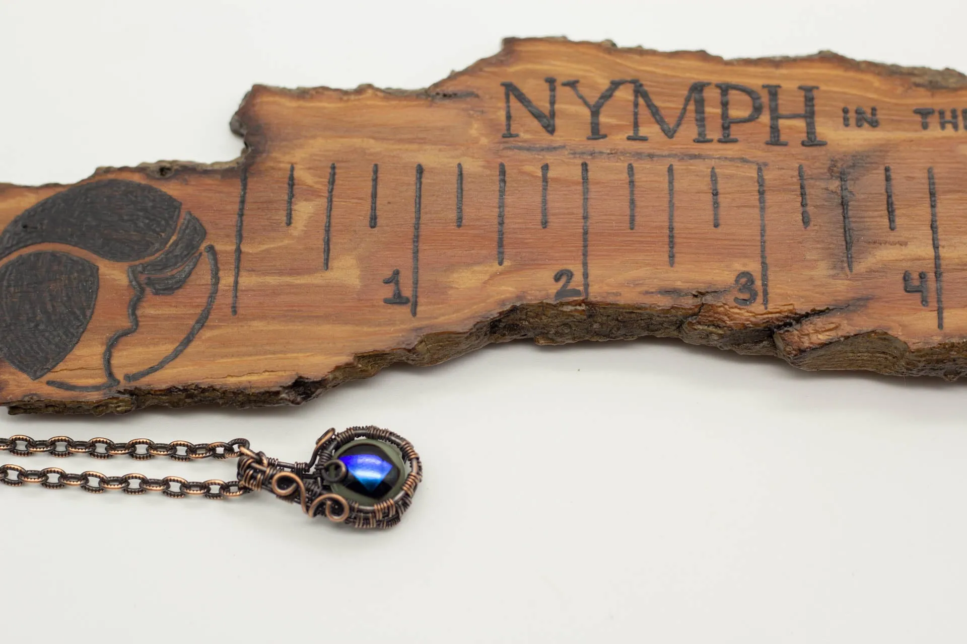 Copper Mini Pendant with Dichroic Blue and Green Fused Glass Accent