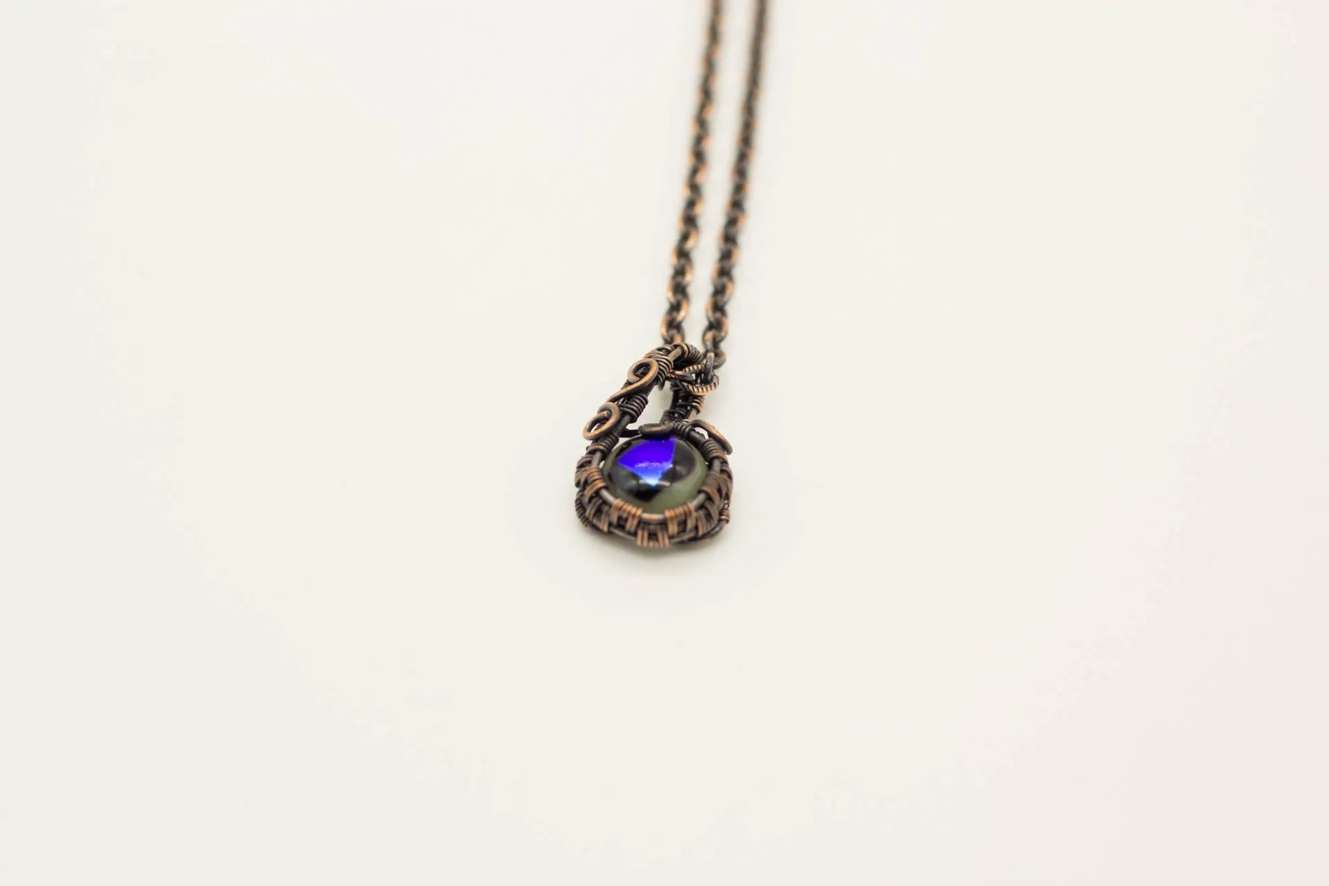 Copper Mini Pendant with Dichroic Blue and Green Fused Glass Accent