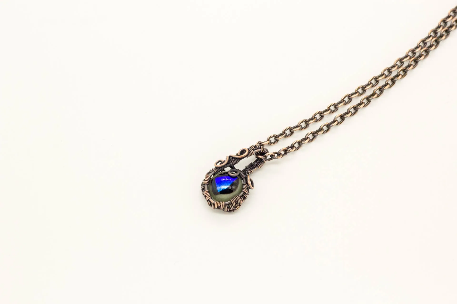 Copper Mini Pendant with Dichroic Blue and Green Fused Glass Accent