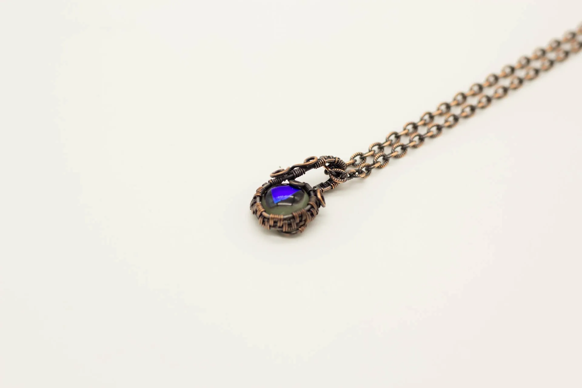 Copper Mini Pendant with Dichroic Blue and Green Fused Glass Accent