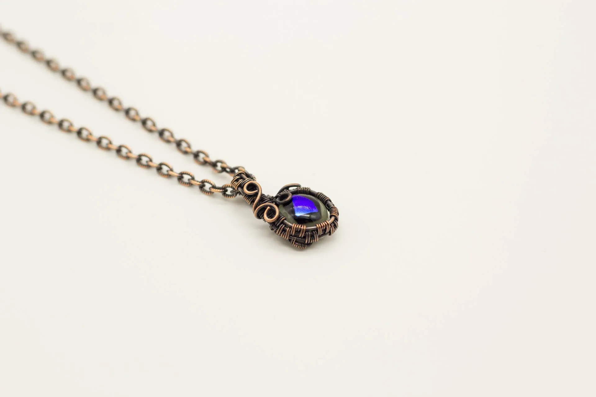 Copper Mini Pendant with Dichroic Blue and Green Fused Glass Accent