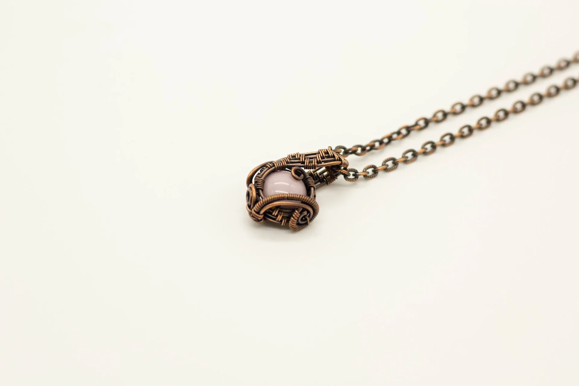 Copper Mini Pendant with Pink Fused Glass Accent