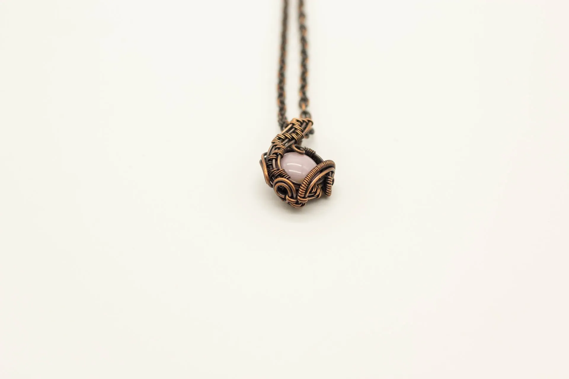 Copper Mini Pendant with Pink Fused Glass Accent