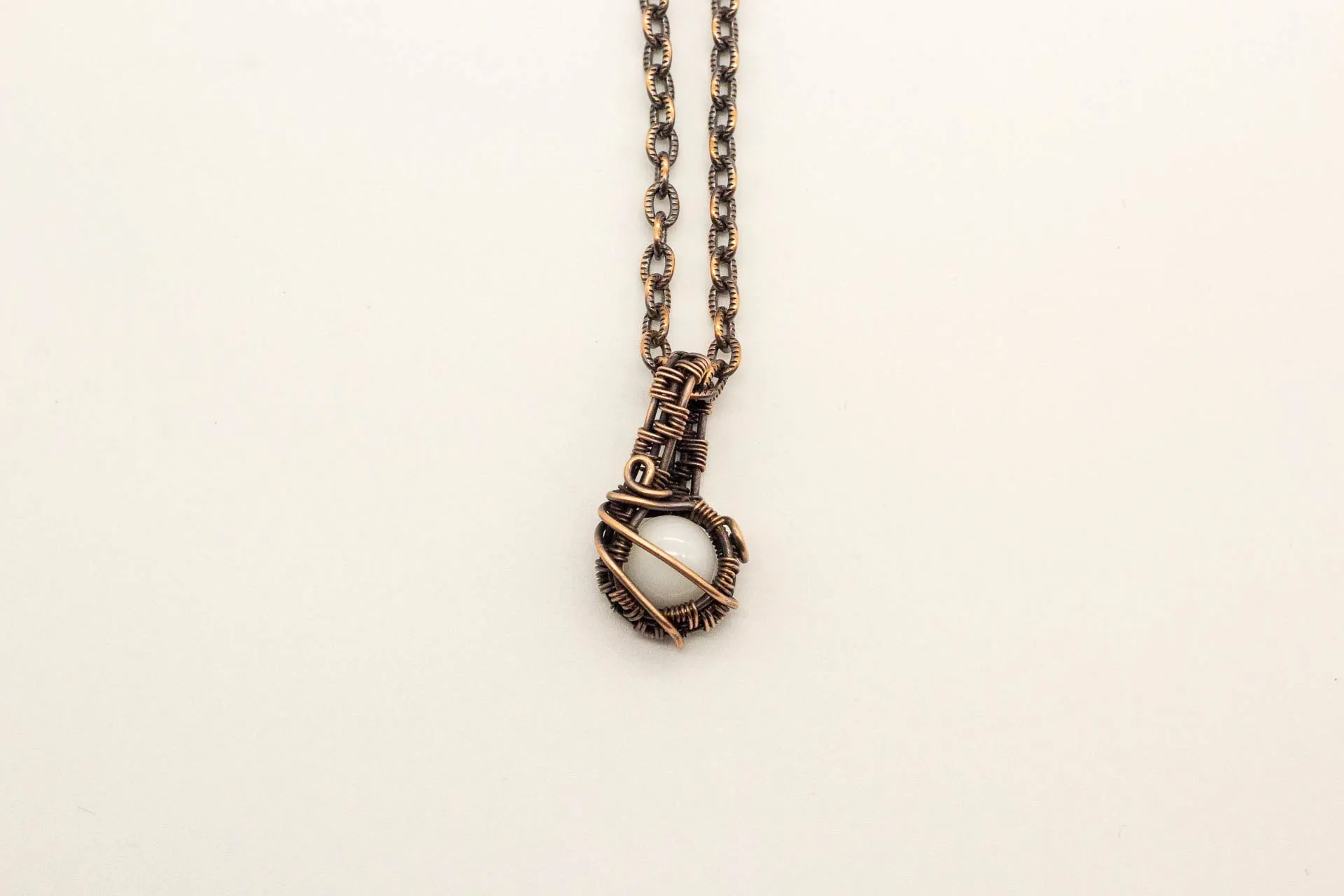 Copper Mini Pendant with White Fused Glass Accent