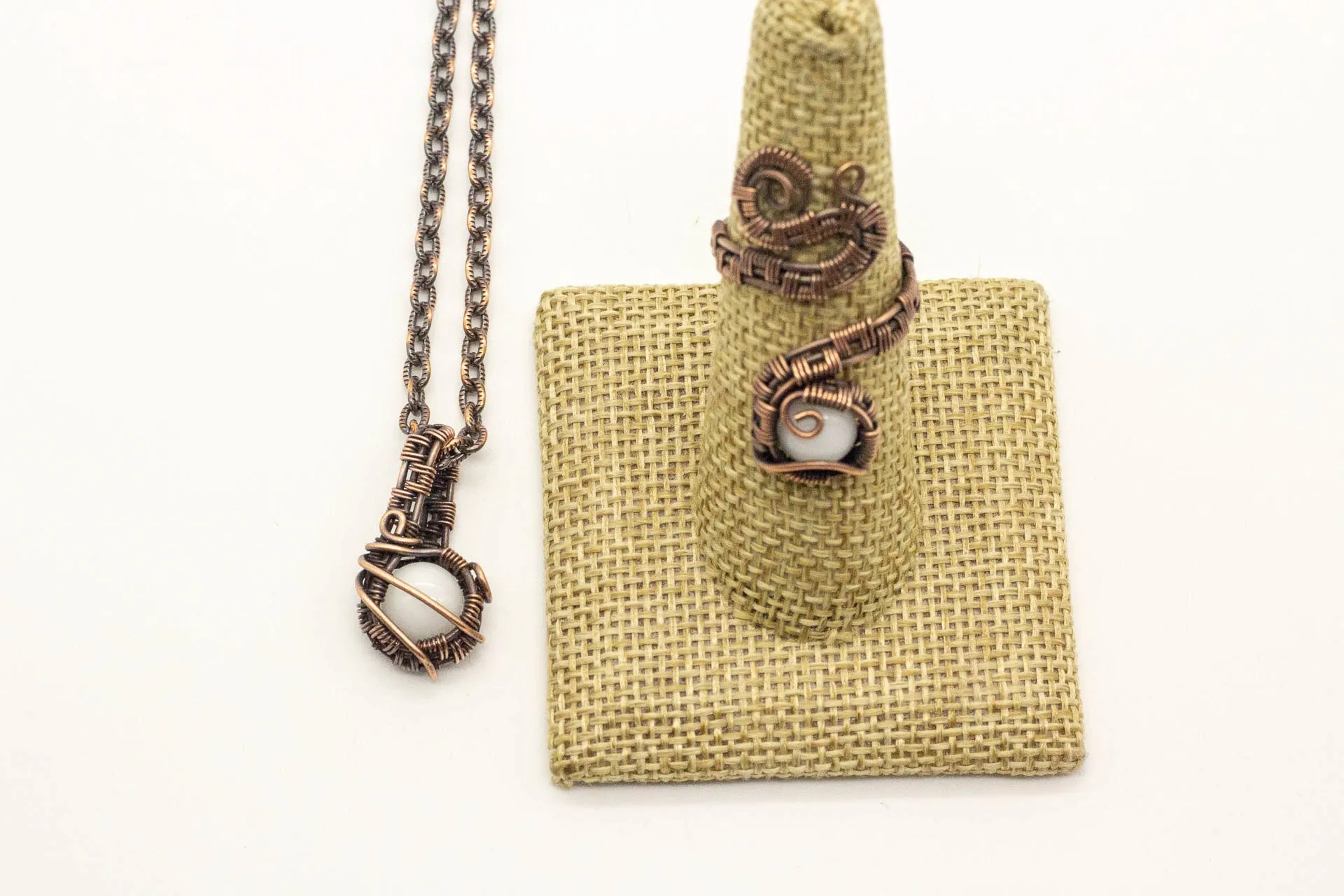 Copper Mini Pendant with White Fused Glass Accent