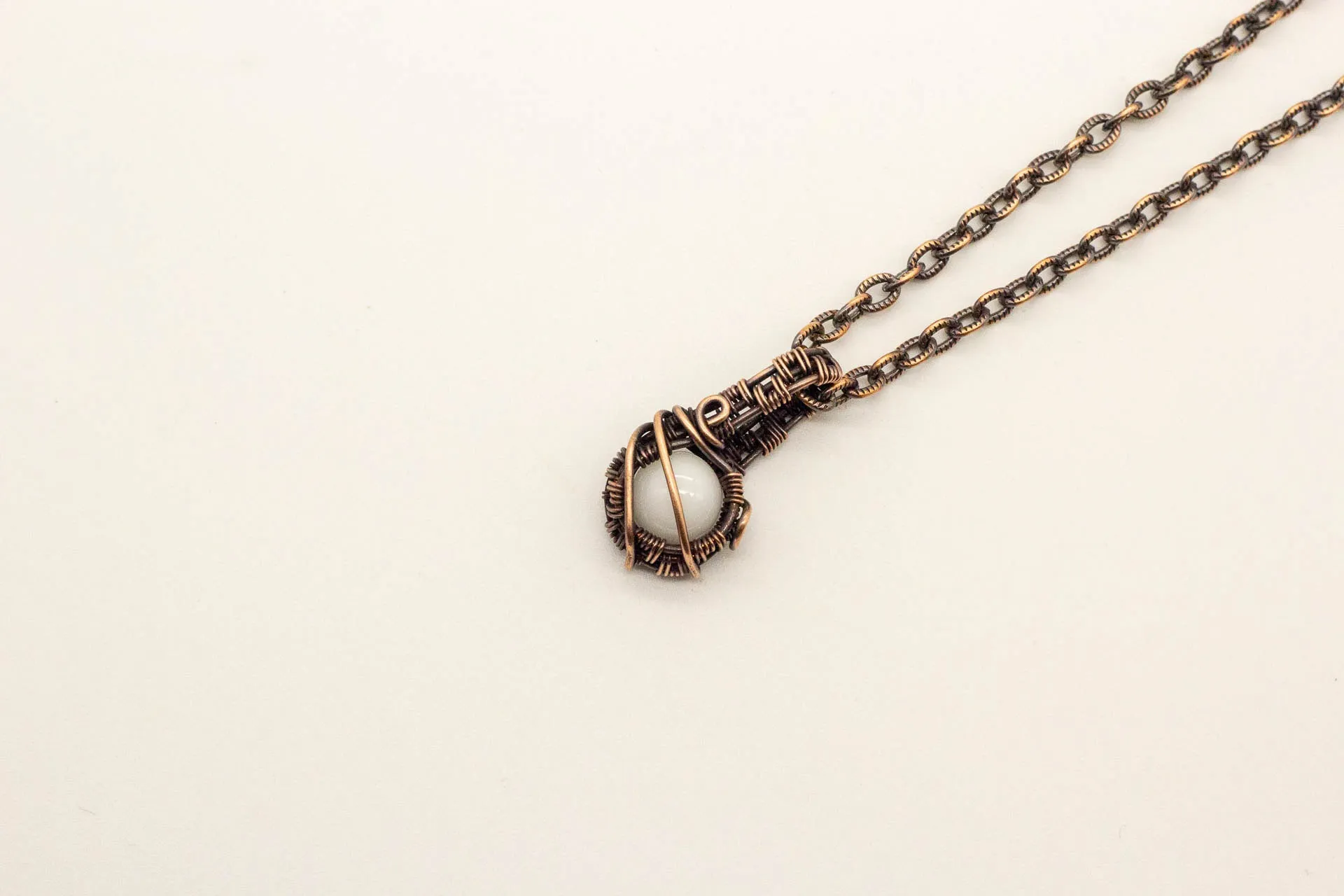 Copper Mini Pendant with White Fused Glass Accent