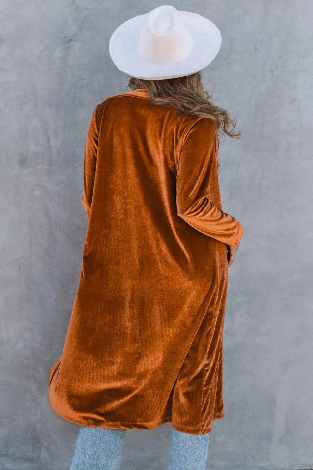 Copper Velvet Long Sleeve Pocket Coat