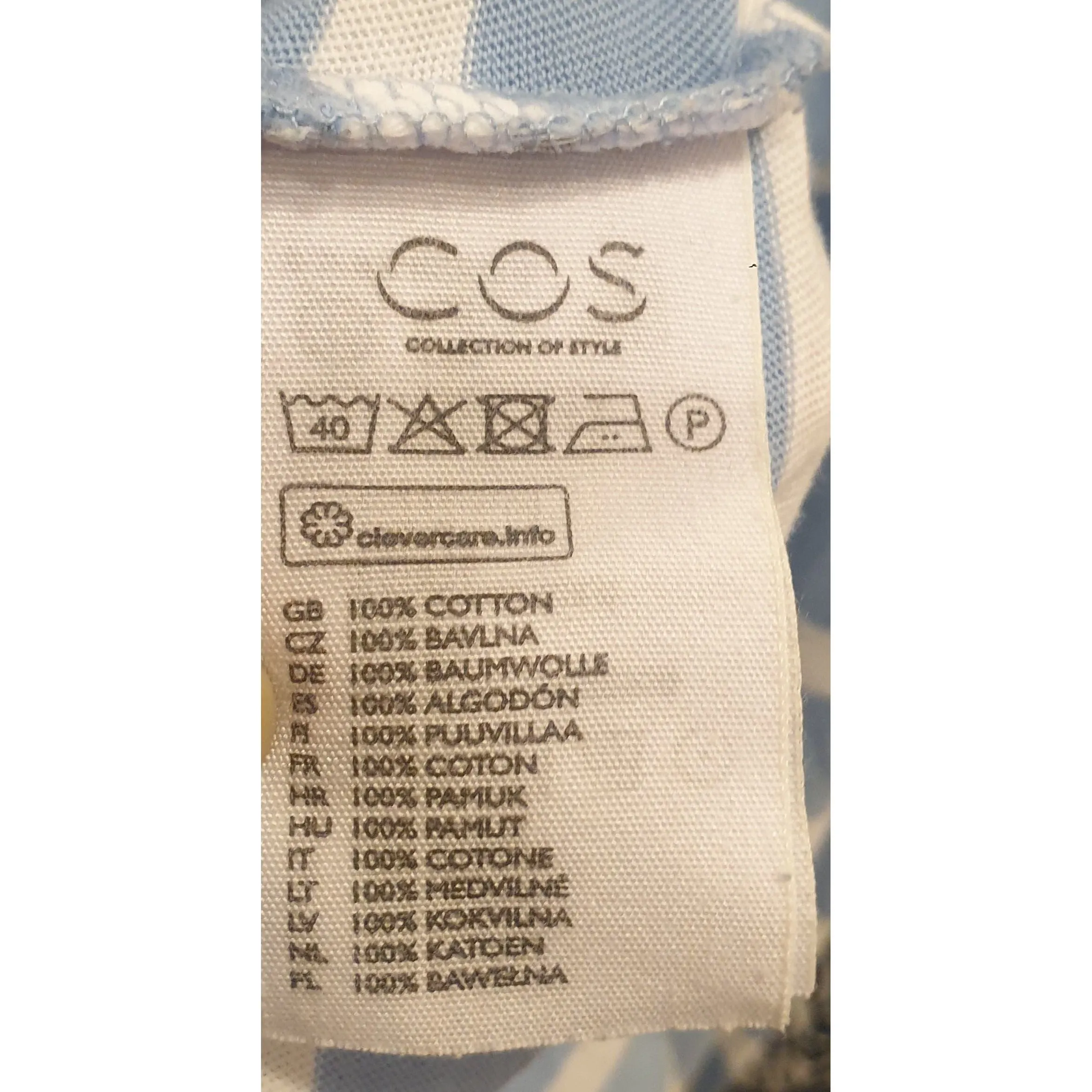 Cos blue and white long sleeve top size S (best fits 10)