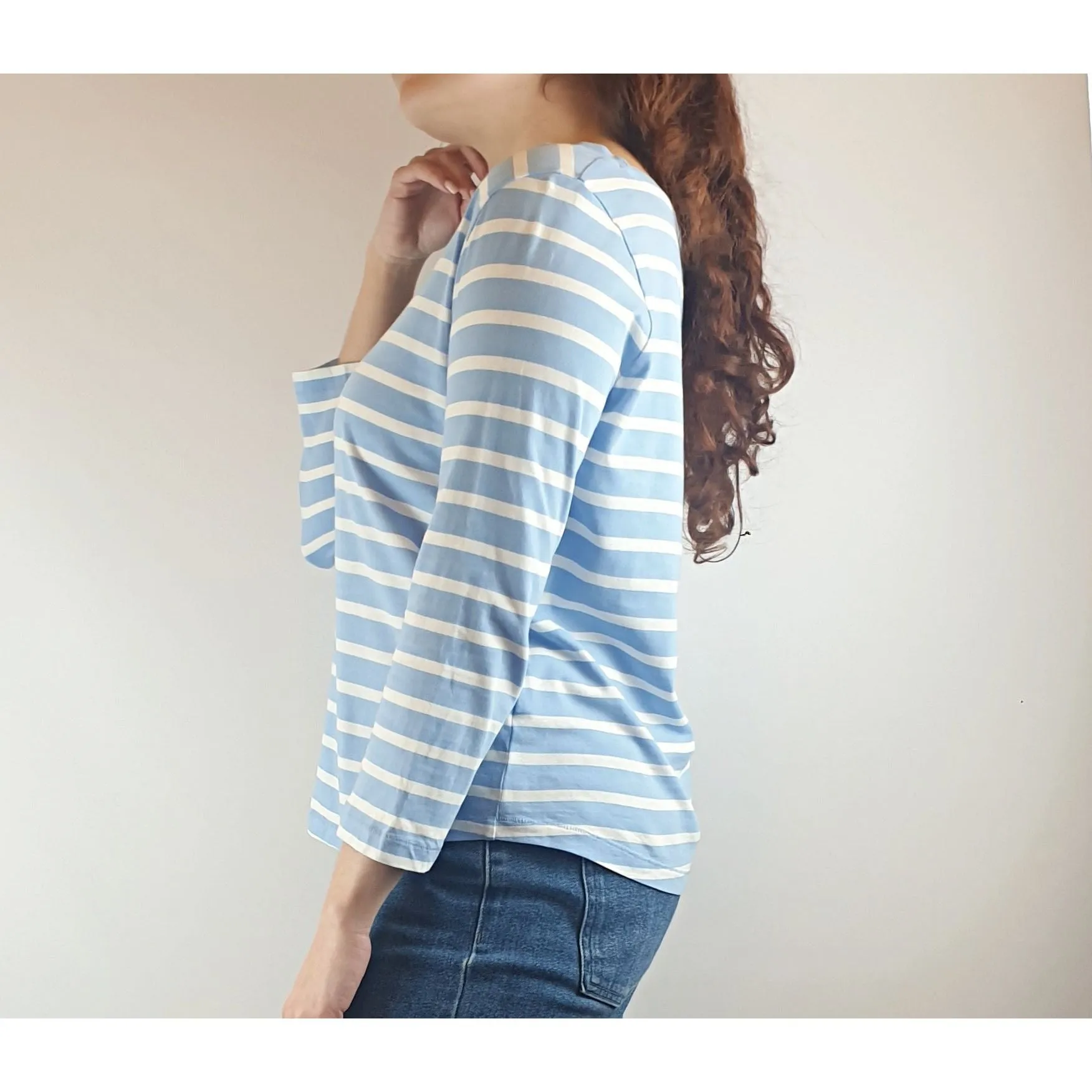 Cos blue and white long sleeve top size S (best fits 10)