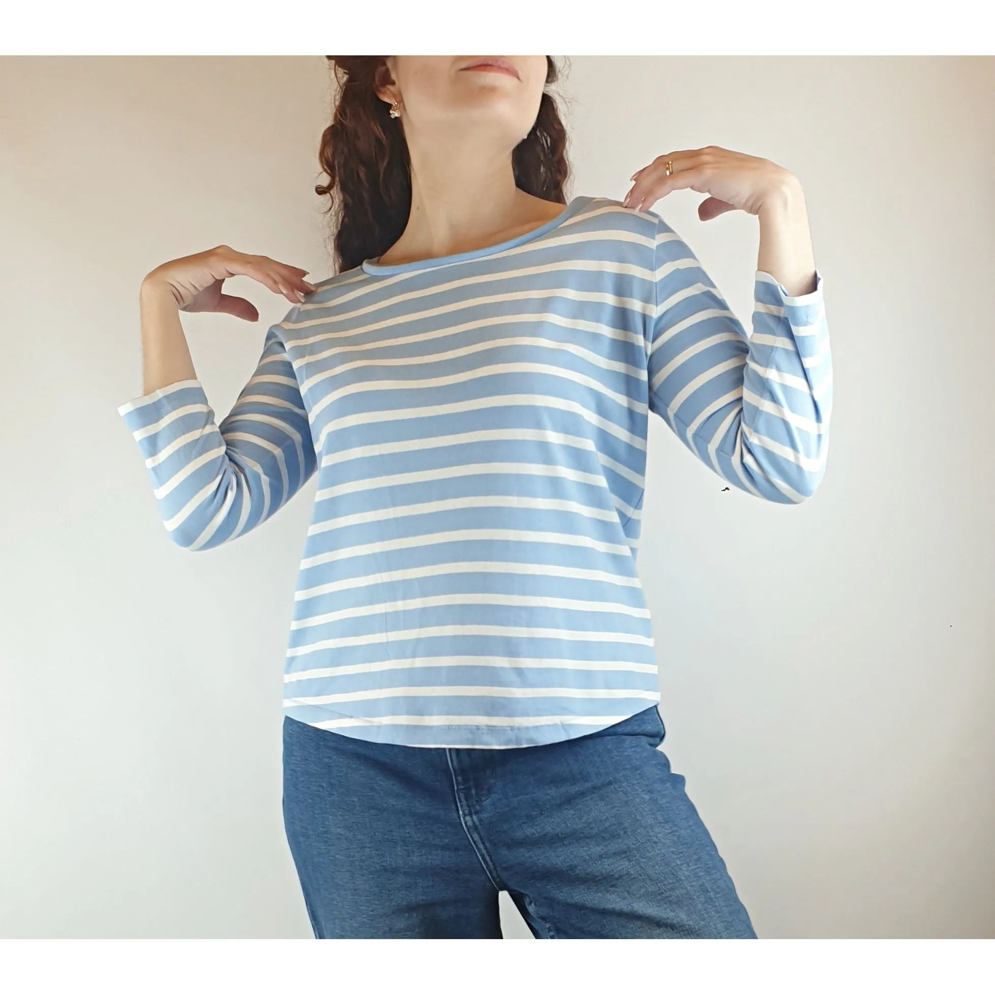 Cos blue and white long sleeve top size S (best fits 10)