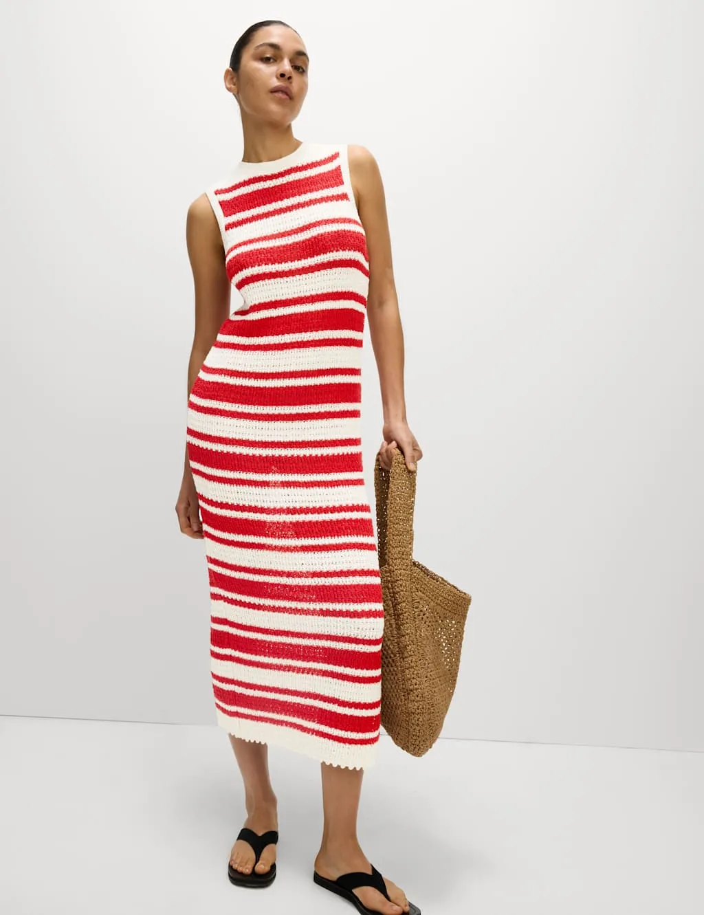 Cotton Rich Striped Midi Knitted Dress