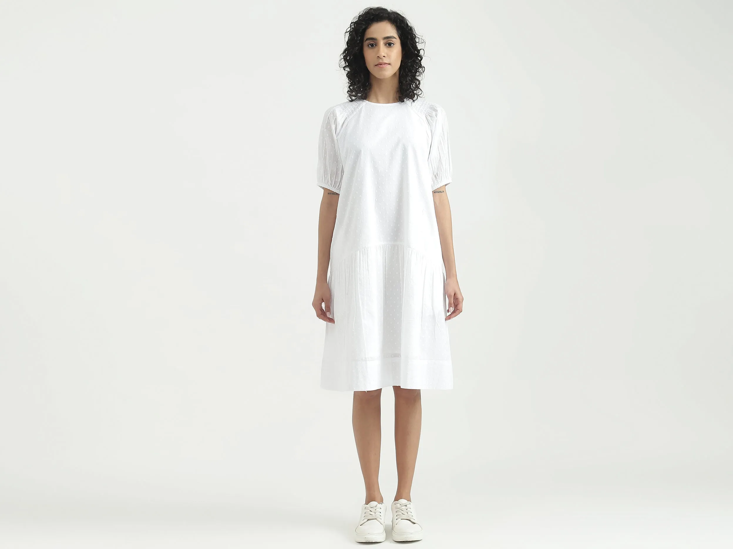 Cotton Solid Round Neck Women Dresses