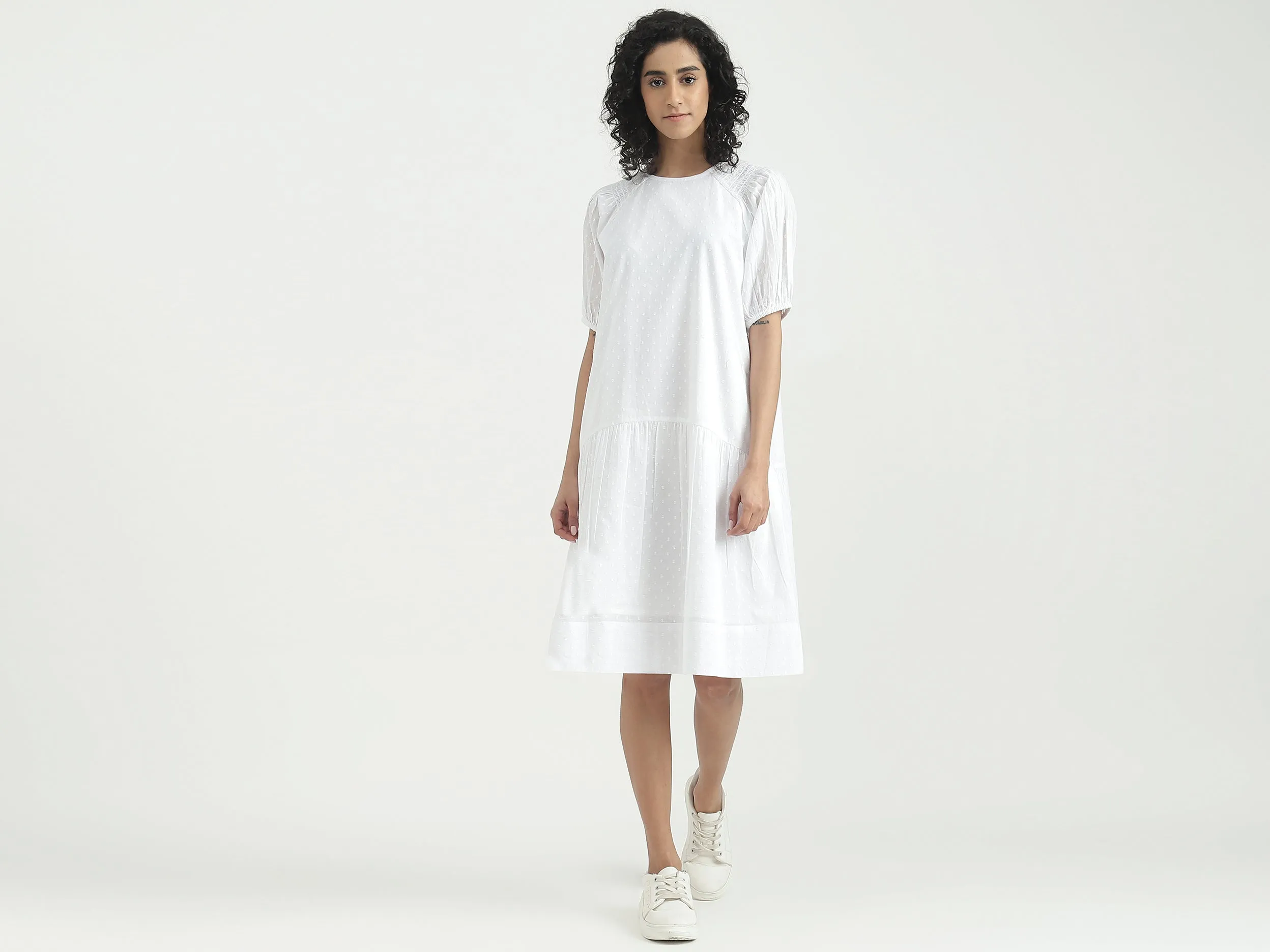 Cotton Solid Round Neck Women Dresses