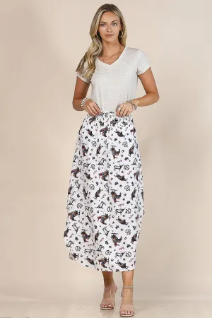 COWBOY PRINT SMOCK WAIST WOVEN SKIRT