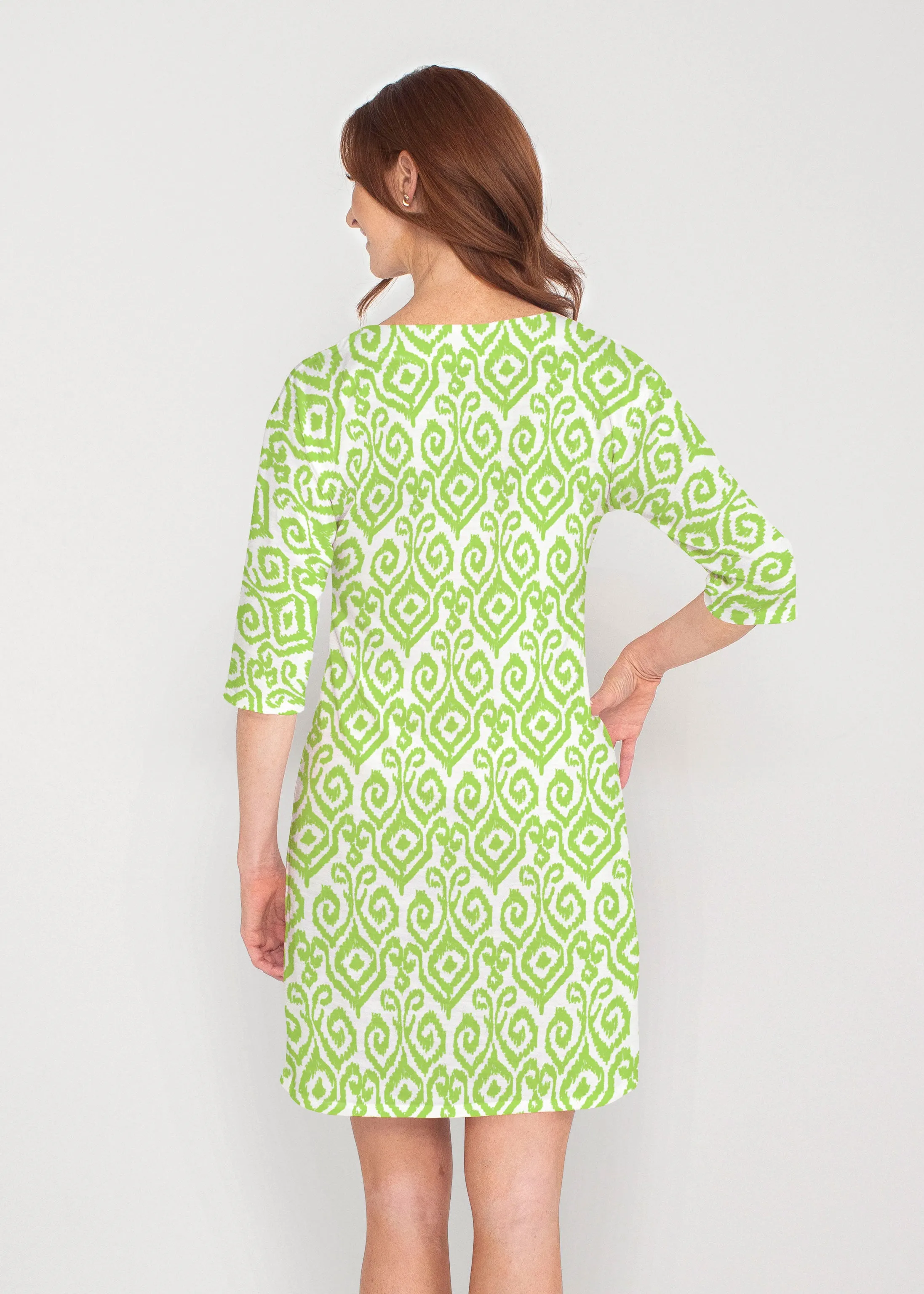 Crayola Aqua- Lime (8029) ~ Drop Shoulder 3/4 Sleeve V-Neck Dress