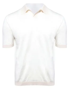 Cream Knitted Johnny Collar Polo