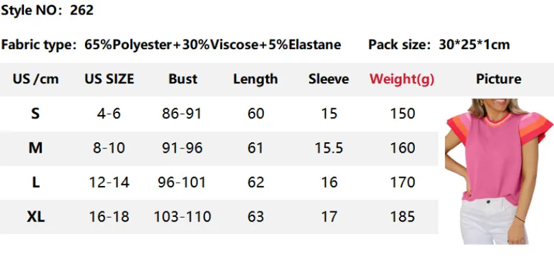 Crew Neck Knitted Top Contrasting Color Sweet Short-sleeved Sweater