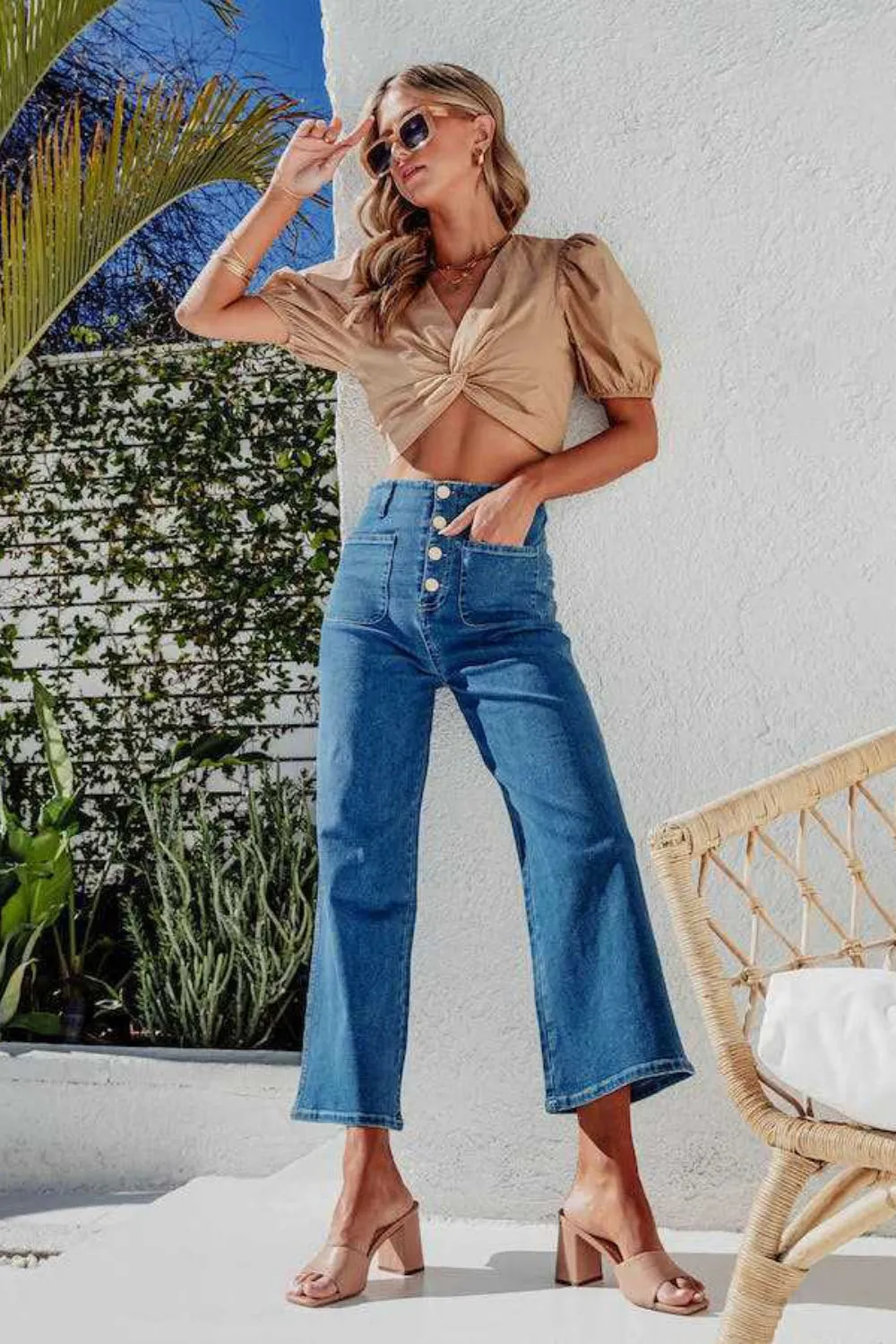 Cropped Wide Leg Button Fly Jeans for Women | Stylish and Comfortable Everyday Denim